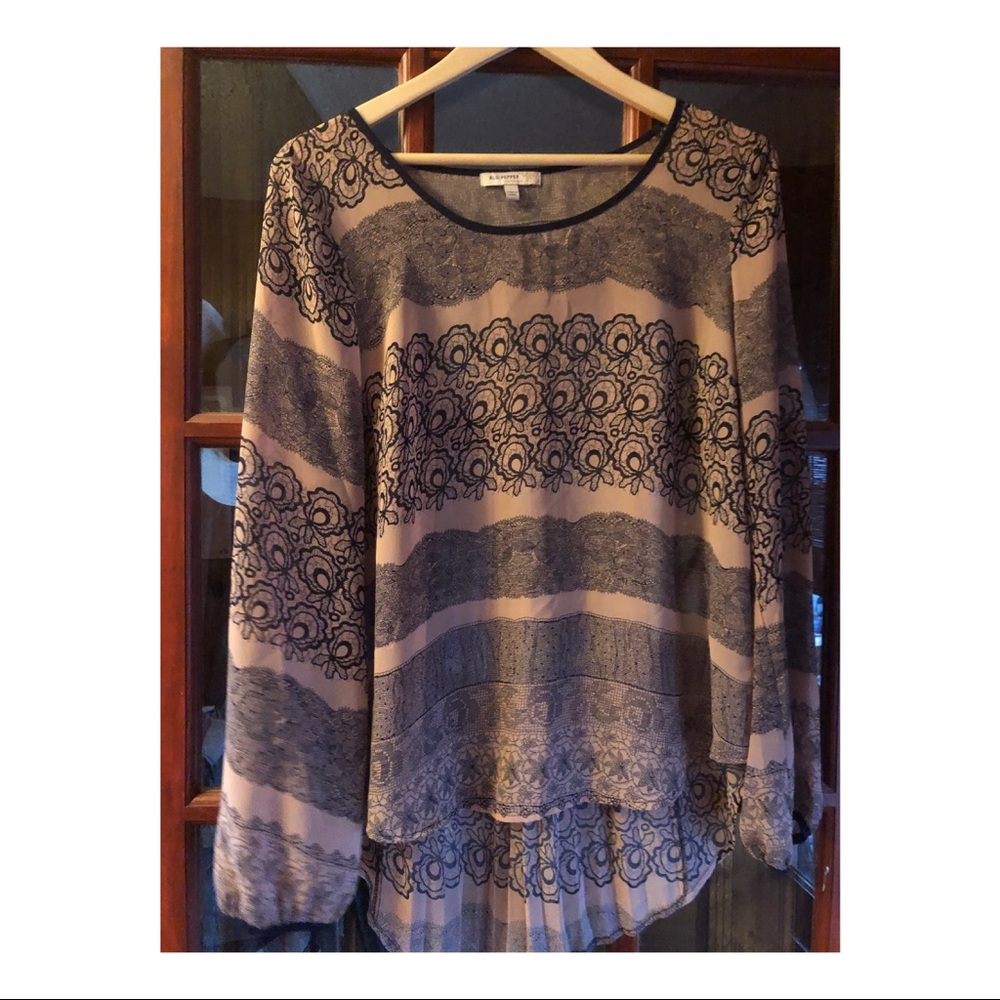 Blu Pepper sheer long sleeved top w/ back detail